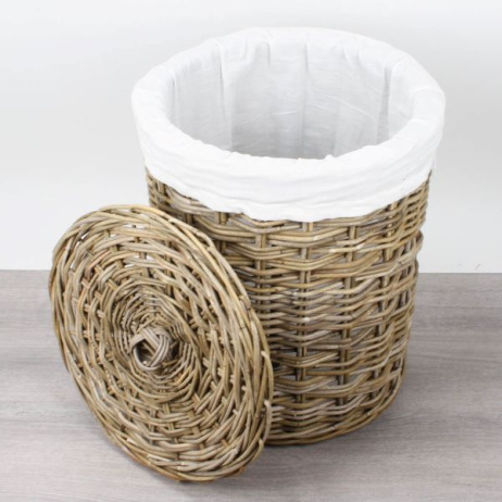 Wäschekorb rund mit Innensack 46 cm, Rattan Grau