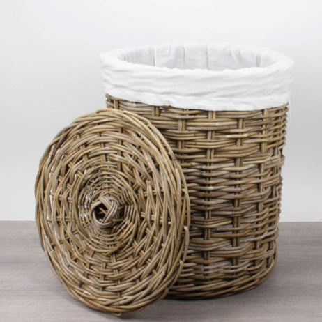 Wäschekorb rund mit Innensack 46 cm, Rattan Grau