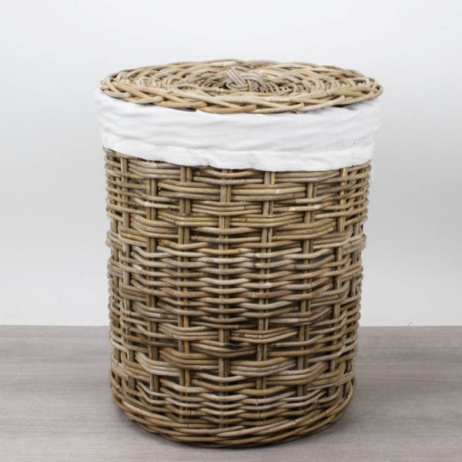 Wäschekorb rund mit Innensack 46 cm, Rattan Grau