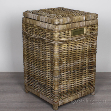 Wäschekorb viereckig Rattan Grau mit Innenstoffsack
