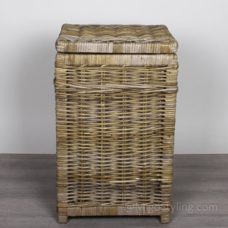 Wäschekorb viereckig Rattan Grau mit Innenstoffsack