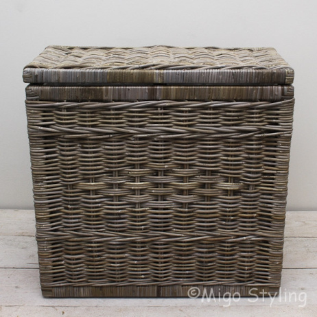 Wäschekorb Duo mit Sortierfächern Rattan Grau 