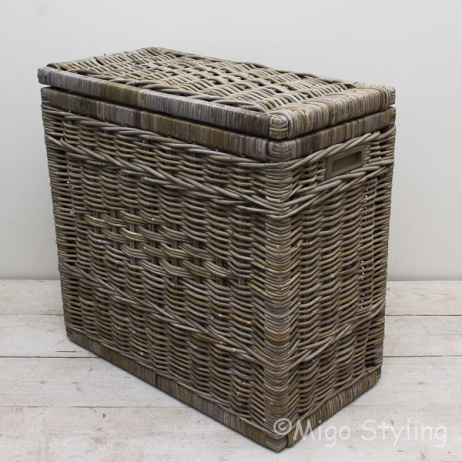 Wäschekorb Duo mit Sortierfächern Rattan Grau