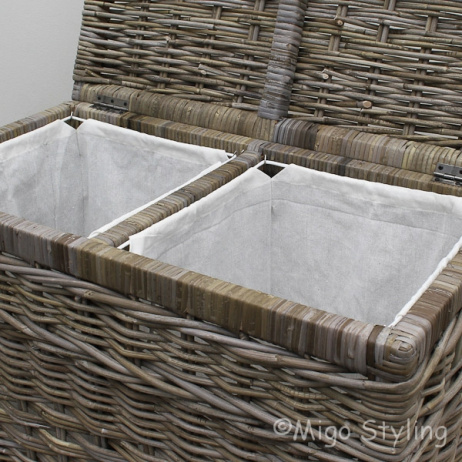Wäschekorb Duo mit Sortierfächern Rattan Grau