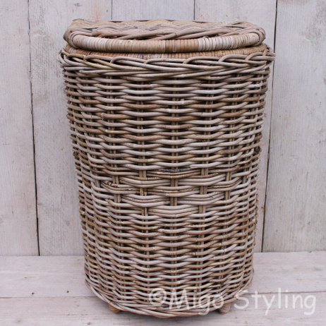 Wäschekorb halbrund Rattan Grau 