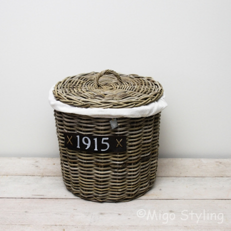 Wasmand rond met deksel middel 