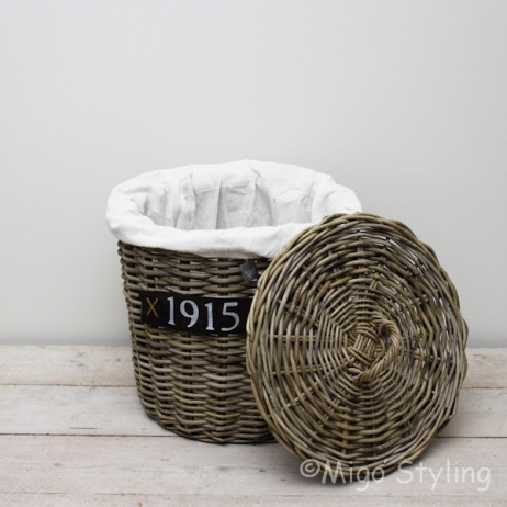 Wasmand rond met deksel middel 