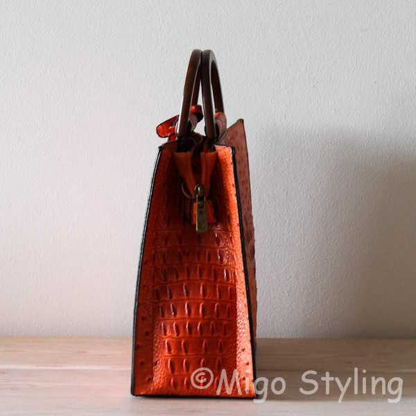 Croco tas Oranje met houten handvaten Bestel online MigoStyling