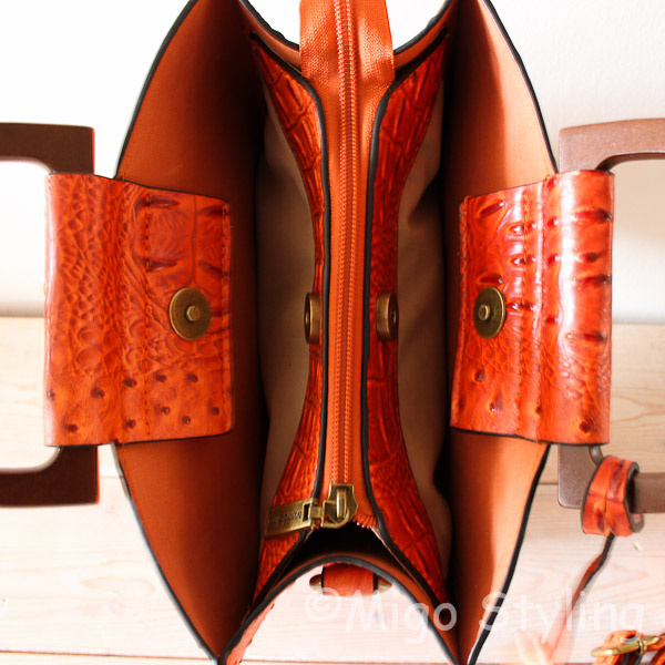Croco tas Oranje met houten handvaten 
