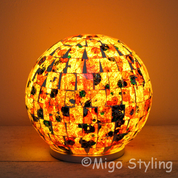 Gekleurde Mozaiek design tafellamp Bol (rood oranje geel groen) 