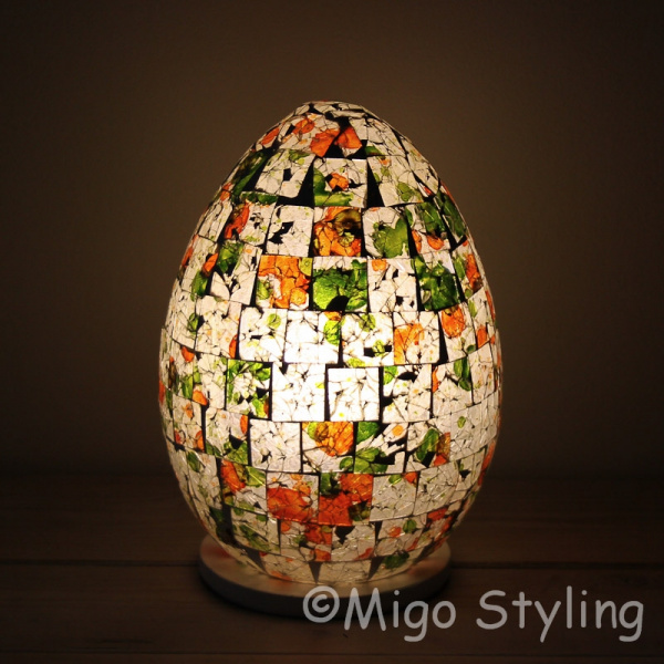 Gekleurde Mozaiek design tafellamp Egg (rood oranje groen)