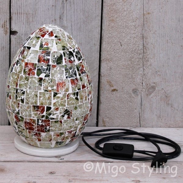Gekleurde Mozaiek design tafellamp Egg (rood oranje groen)