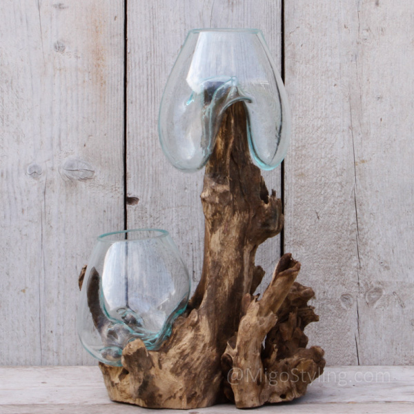 onbetaald Corporation Rechtsaf Glazen druppelvaas op hout dubbel? Bestel online - MigoStyling