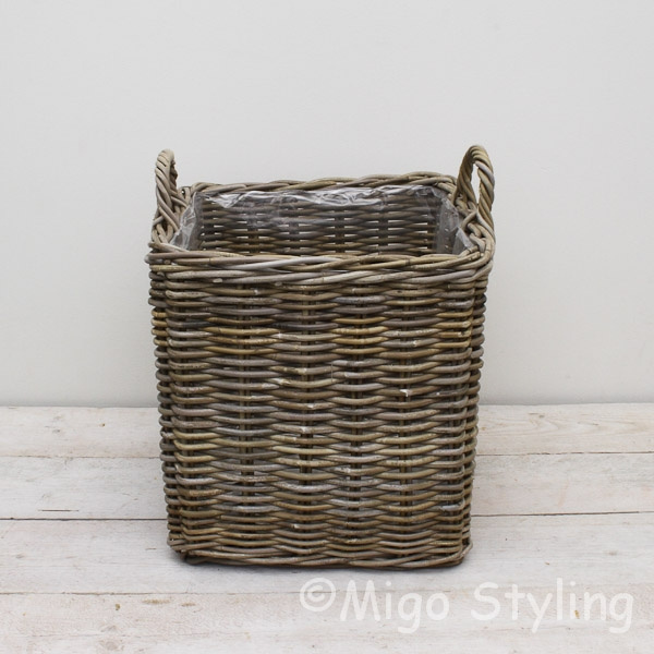 Kaminkorb / Pflanzenkorb viereckig (S) Rattan Grau