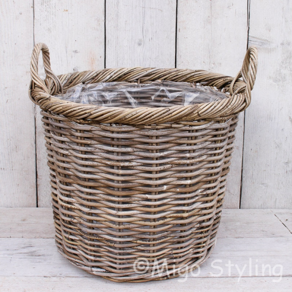 Haardmand / plantenmand rond (XL) grey rotan 