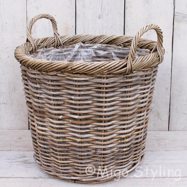 Haardmand / plantenmand rond (XL) grey rotan