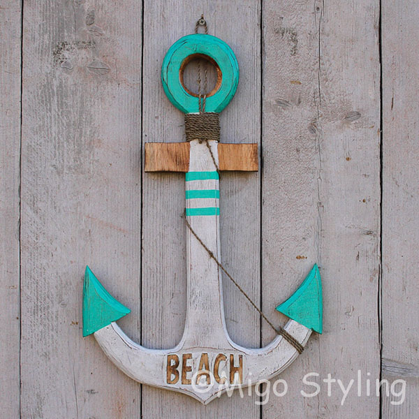 Houten Anker turquoise 60 cm