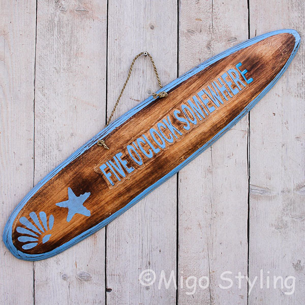 Houten Surfplank Five o'clock somewhere