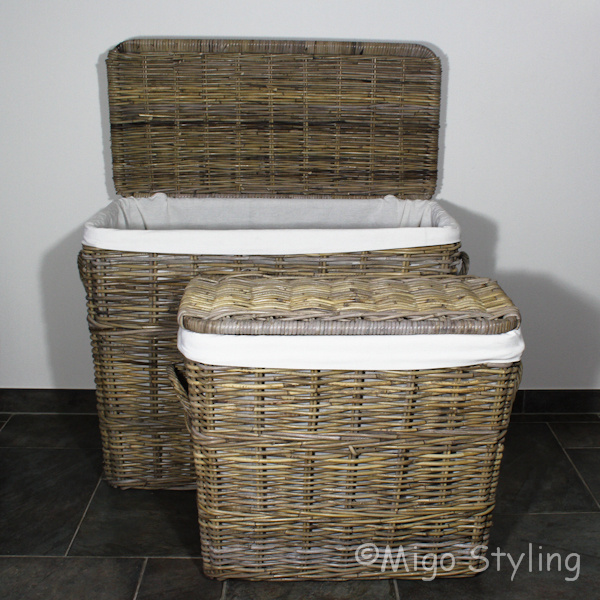 Wasmand breed met binnenzak grey rotan