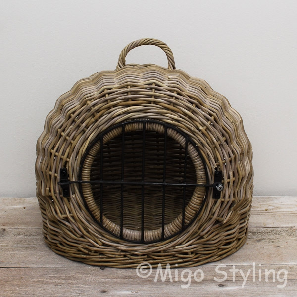 Katzenkorb mit weichem Kissen Rattan Grau