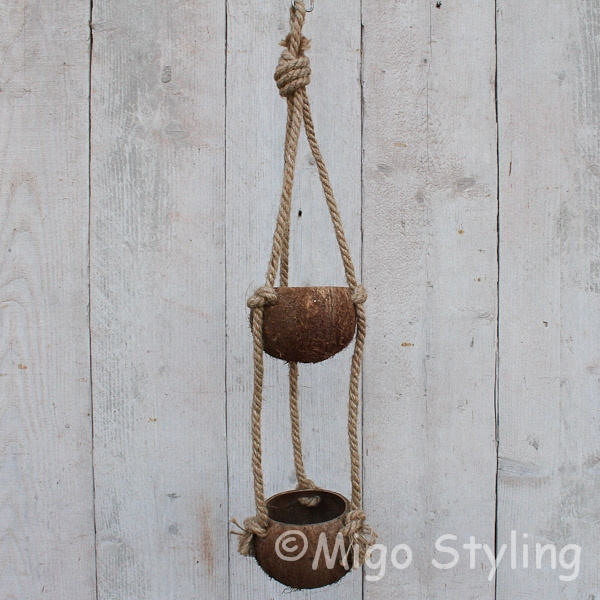 Kokosnoot plantenhanger 2 cups 