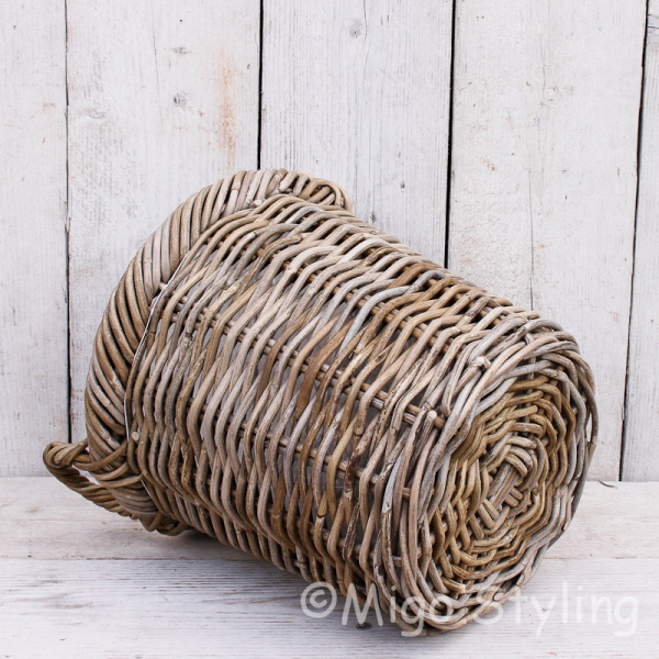 Rattan Korb rund klein mit Henkel Grau 