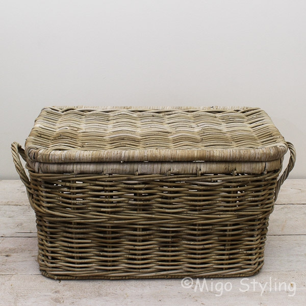 Aufbewahrungskorb mit Deckel Rattan Grau 62 cm