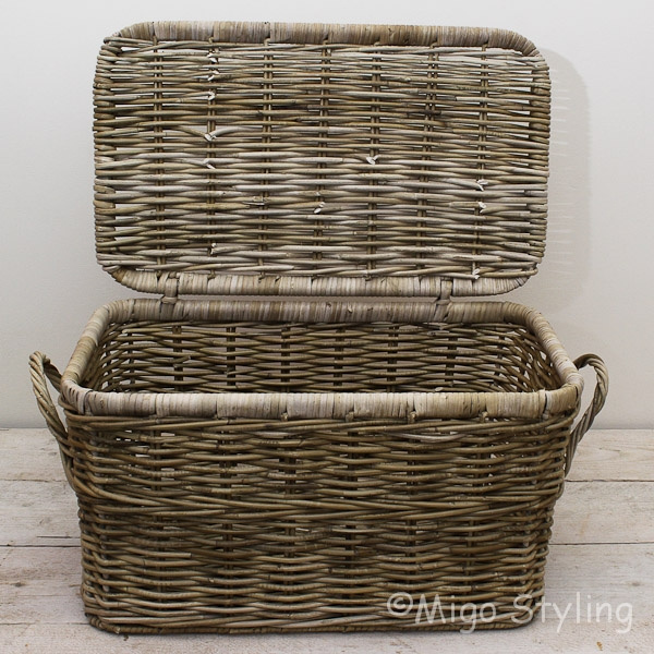 Aufbewahrungskorb mit Deckel Rattan Grau 62 cm 