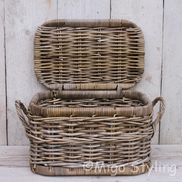 Opbergmand met deksel 40 cm grey rotan