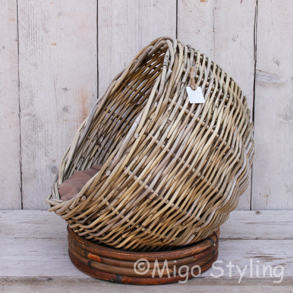Katzenkorb mit weichem Kissen Rattan Grau