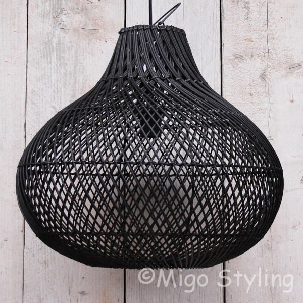 Rieten hanglamp groot zwart 