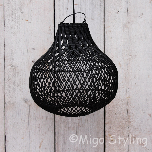 Rieten hanglamp klein zwart 
