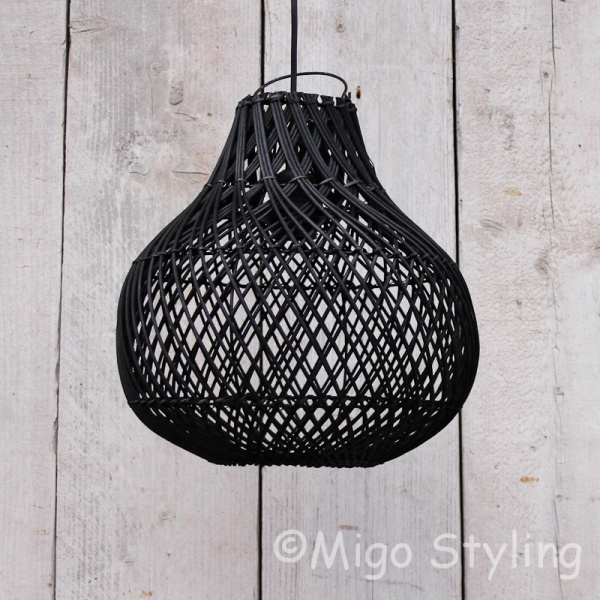 Rieten hanglamp klein zwart 