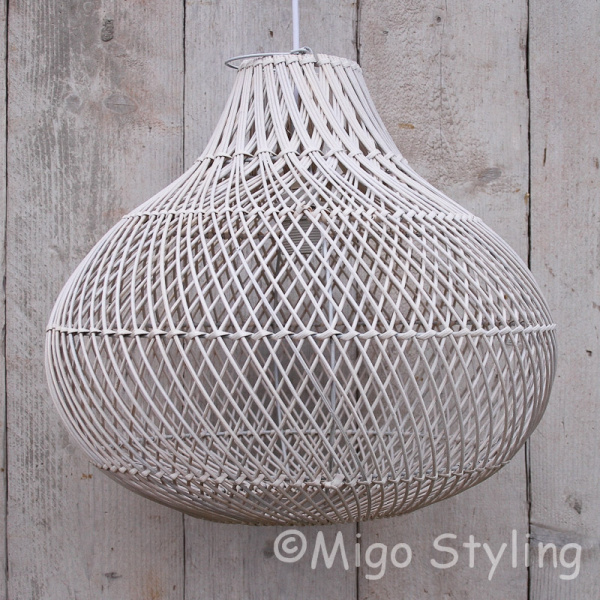 Rieten hanglamp Wit groot 