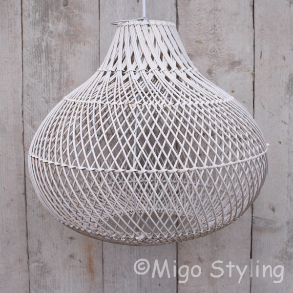 Rieten hanglamp Wit groot