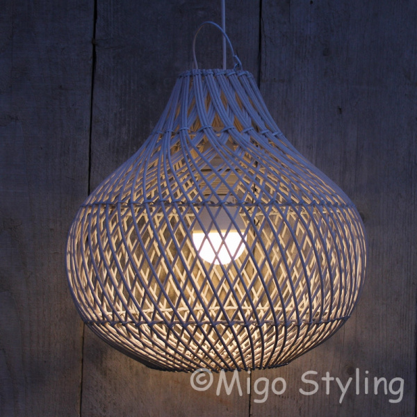 Rieten hanglamp Wit groot