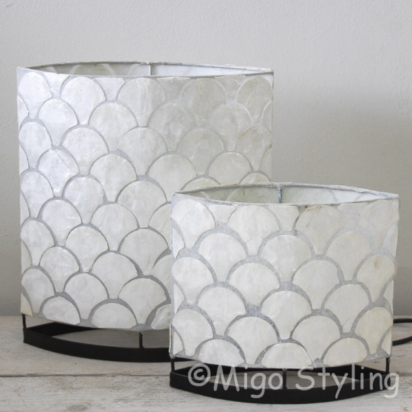 Tafellamp Capizschelp waaier wit ovaal 20cm 