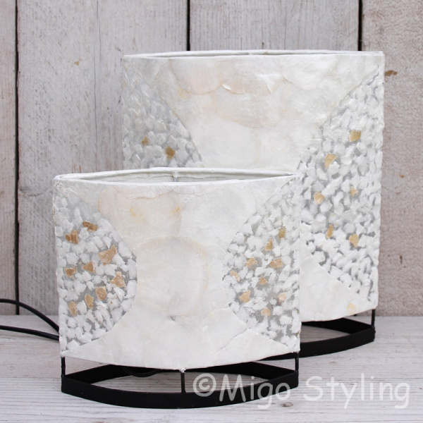 Tafellamp Capizschelp wit brons ovaal 20cm