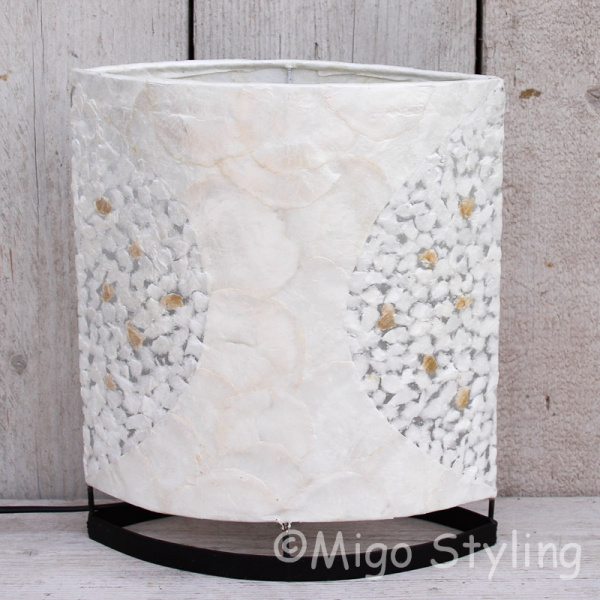 Tafellamp Capizschelp wit brons ovaal 30cm 