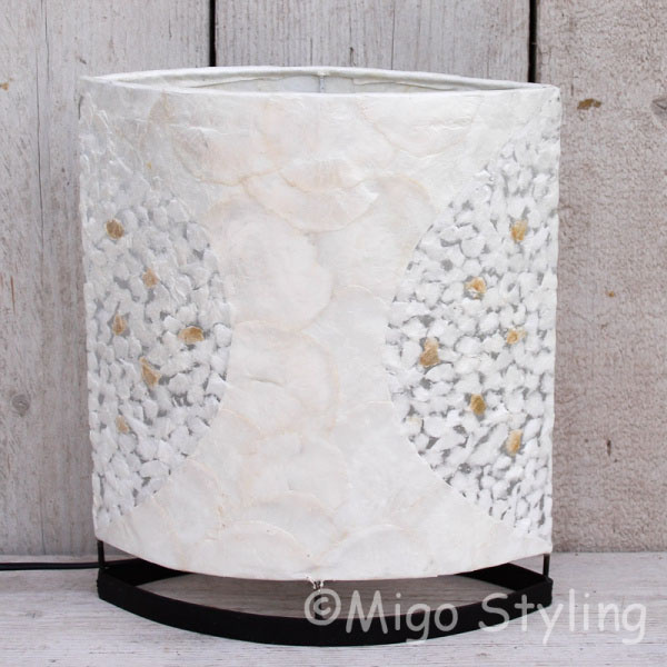 Tafellamp Capizschelp wit brons ovaal 40cm