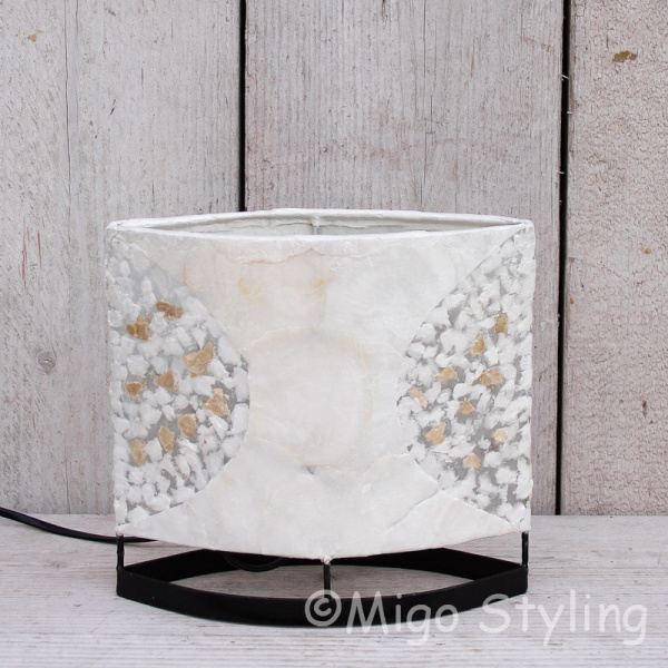 Tafellamp Capizschelp wit brons ovaal 20cm 