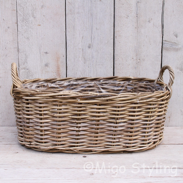 Fensterbankkorb oval Rattan Grau