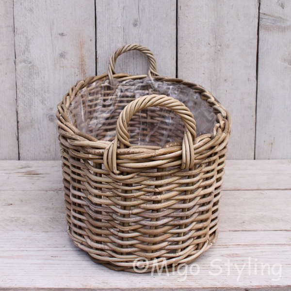 Fensterbankkorb oval Rattan Grau