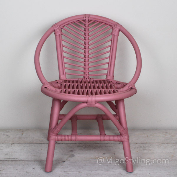 Vintage Rattan Kinderstuhl Rosa