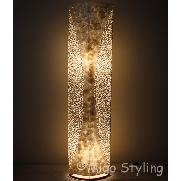 Vloerlamp Capizschelp wit brons ovaal 