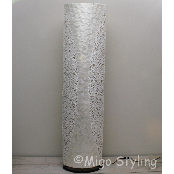 Vloerlamp Capizschelp wit brons ovaal 