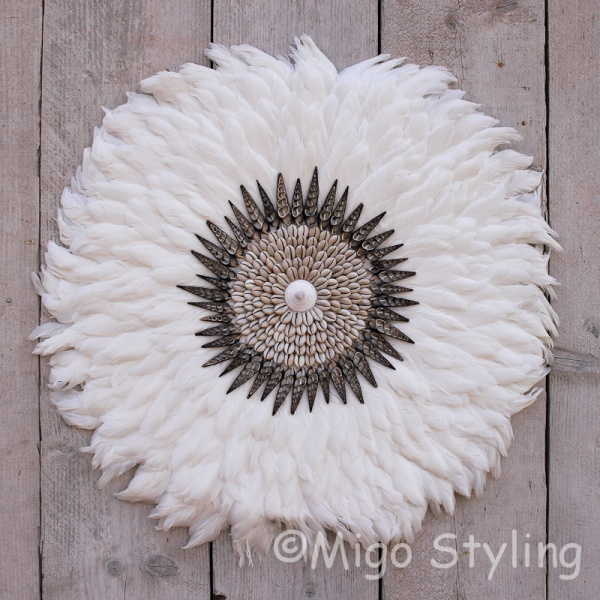 Wanddecoratie met veren Juju Dia 65cm Wit 