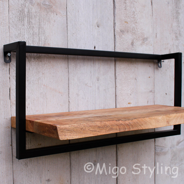 Wandrek industrieel legplank 65cm mango 