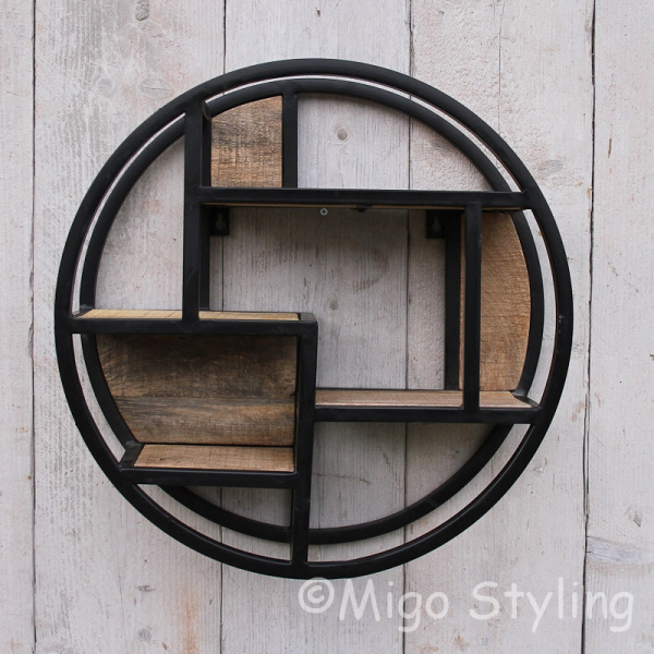 Wandrek Rond industrieel metaal zwart Dia 48 cm