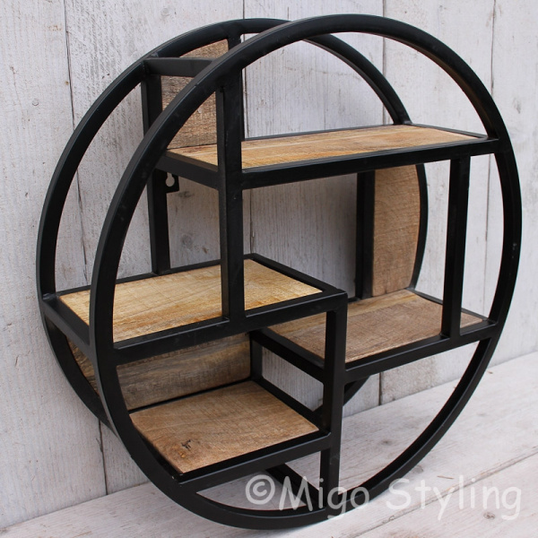 Wandrek Rond industrieel metaal zwart Dia 48 cm 